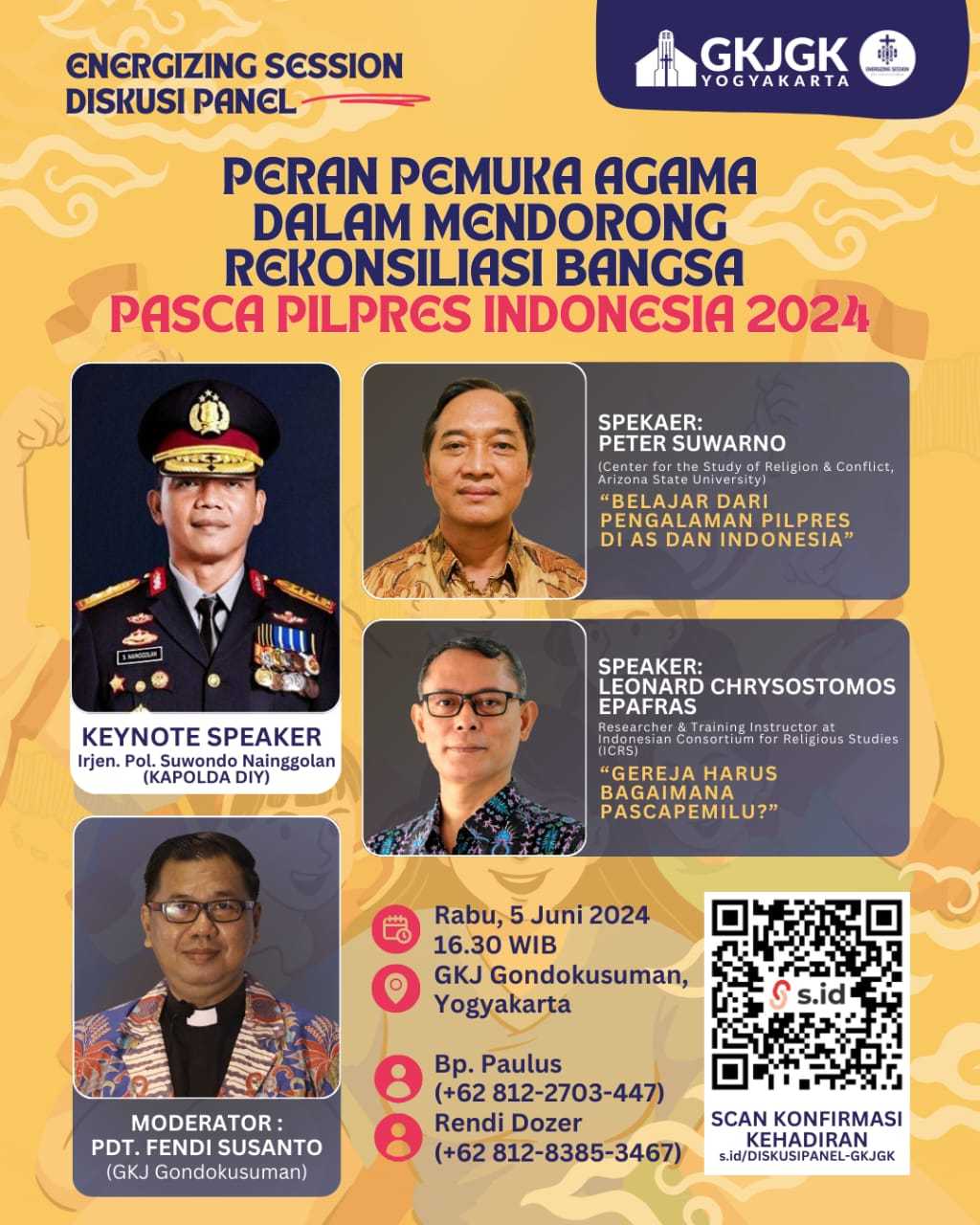 GKJ Gondokusuman Gelar Diskusi Panel Rekonsiliasi Pasca Pilpres dengan Kapolda DIY sebagai Keynote Speaker