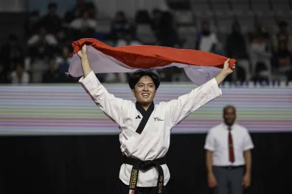Berita Foto : Taekwondoin Indonesia Andi Sultan Raih Medali Emas di Kejuaraan Asia