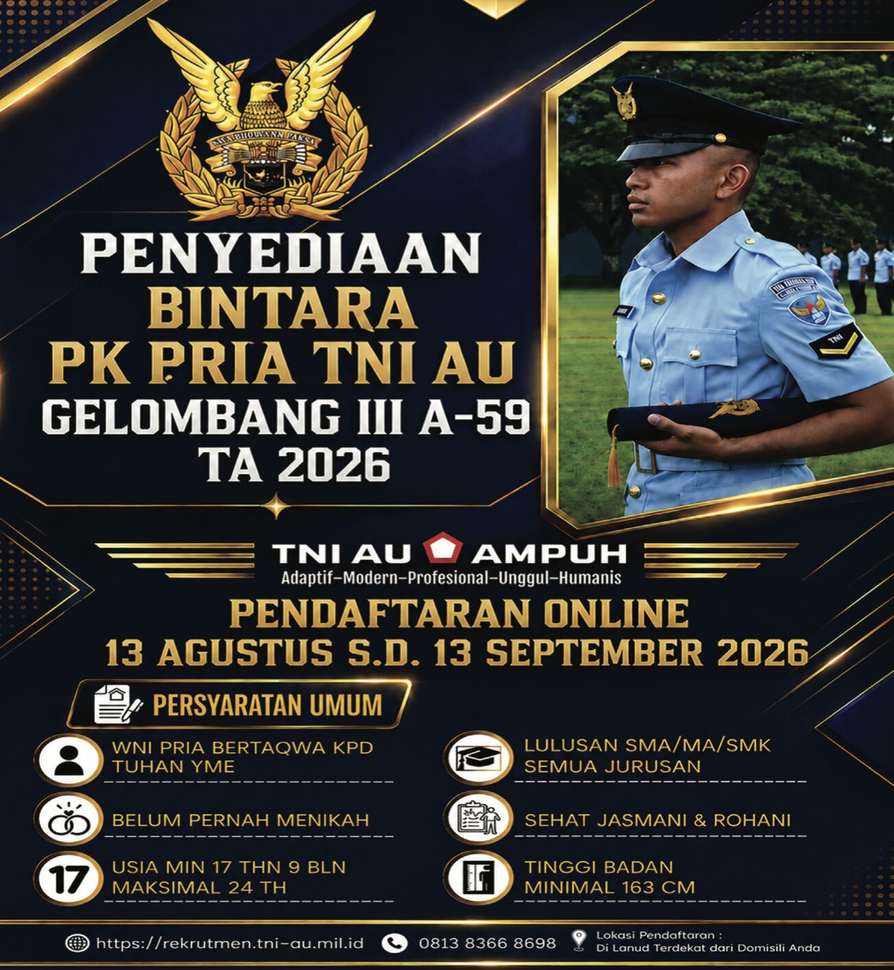 Pendaftaran Bintara PK Pria TNI AU Gelombang III A-59 Tahun Anggaran 2026