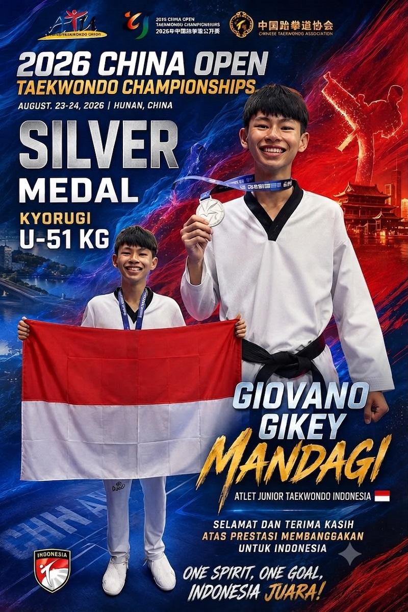 Berita Foto : Taekwondo Indonesia Harumkan Merah Putih di 2026 China Open, Tampil Gemilang di Hunan.