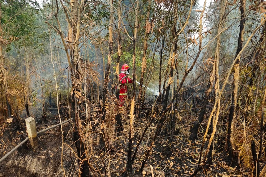 Satgas Darat Lanud Sjamsudin Noor Berburu Bara Api, Cegah Karhutla Kembali Meluas.