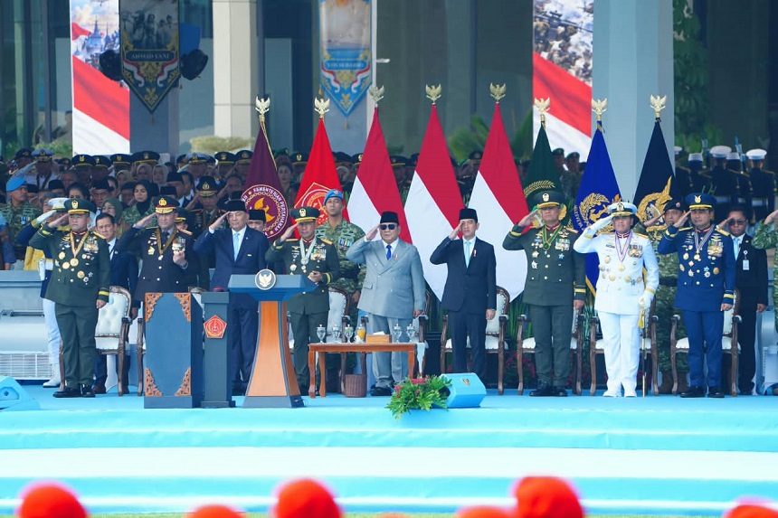 Panglima TNI Dampingi Presiden Prabowo Pimpin Upacara HUT ke-81 TNI.