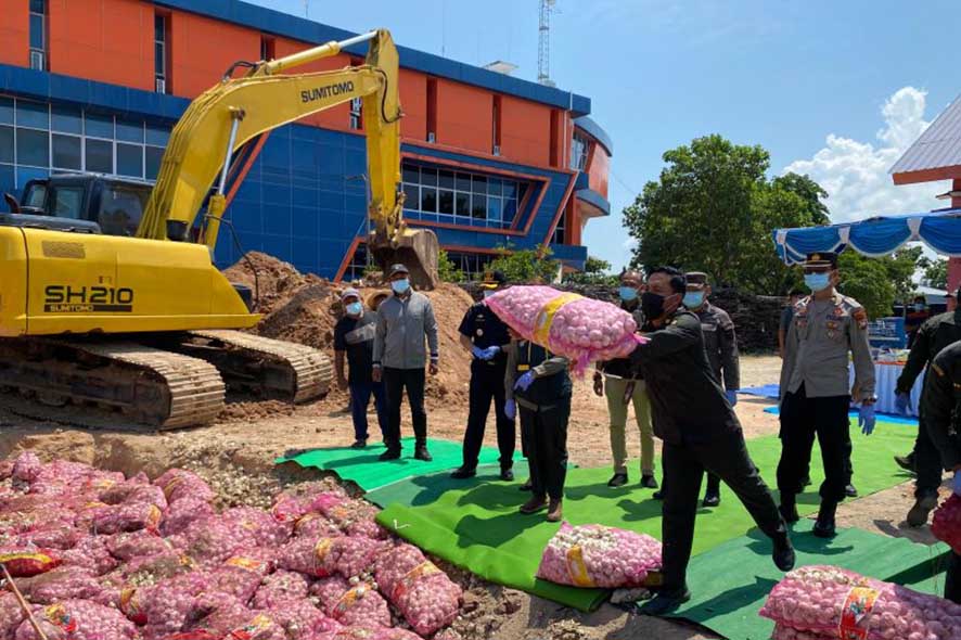 Pemusnahan Puluhan Ton Bawang Ilegal di Kepri