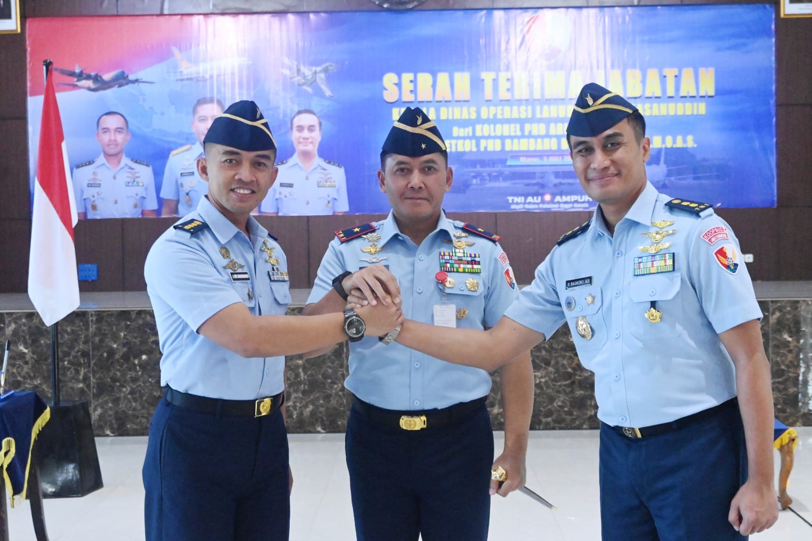 Serah Terima Jabatan Kadisops Lanud Sultan Hasanuddin Dipimpin Langsung Danlanud