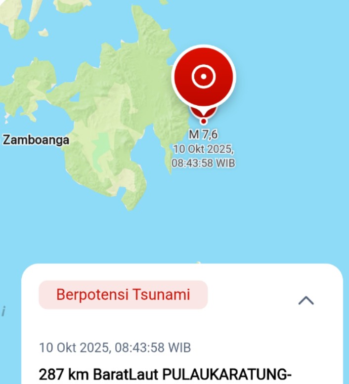 Indonesia Keluarkan Peringatan untuk Sulawesi Utara setelah Gempa 7,4 M Guncang Mindanao,Tsunami Diperkirakan segera Terjadi di Filipina