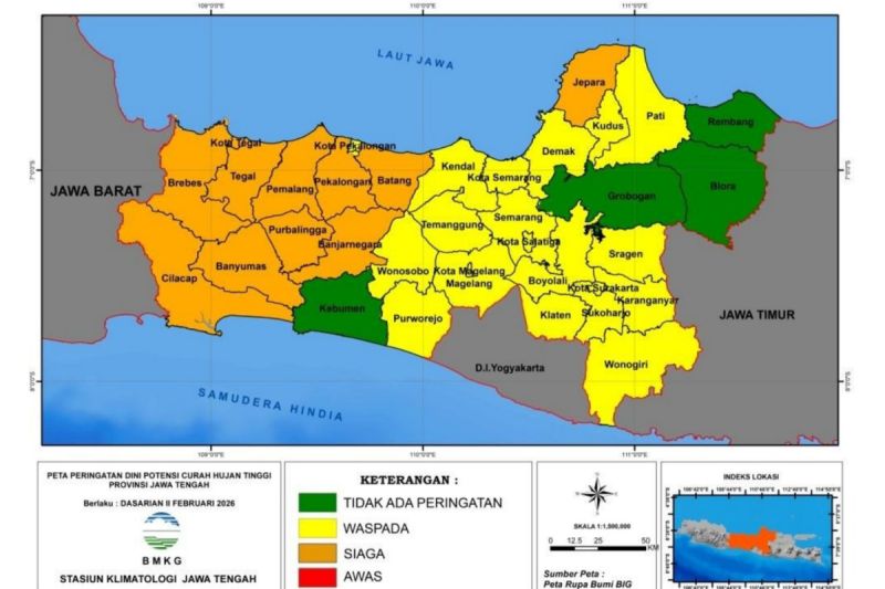 Waspada Potensi Banjir dan Longsor, BMKG Prakirakan Sejumlah Wilayah di Jateng Berstatus Siaga Curah Hujan Tinggi
