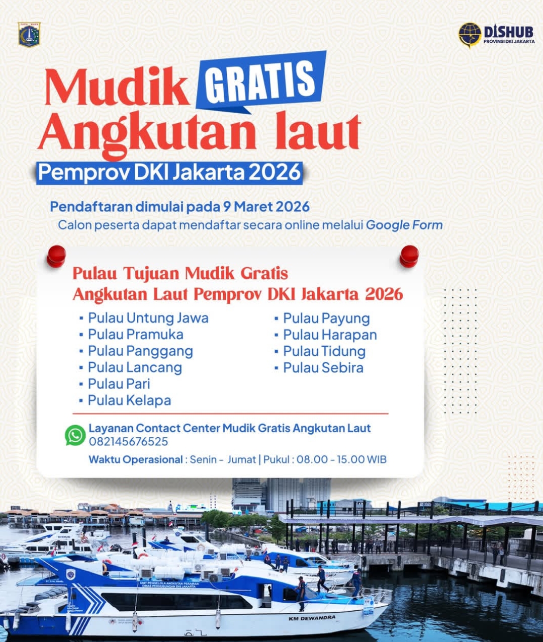 Jadwal dan Syarat Mudik Gratis Kapal Laut Kepulauan Seribu Maret 2026