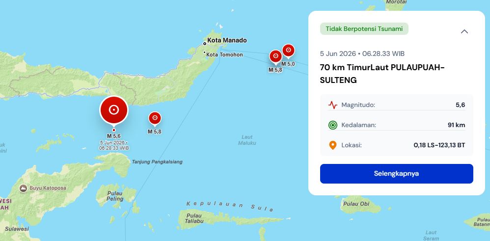 Gempa M5,6 Mengguncang Pulau Tuah Banggai Sulawesi Tengah 