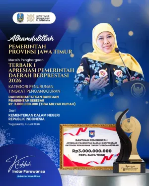 Raih Penghargaan Kemendagri Kategori  Pemda Terbaik dalam Penurunan Pengangguran, Gubernur Khofifah: Alhamdulillah, Hasil  Sinergi Semua Elemen