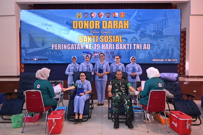 Lanud Sultan Hasanuddin dan Satuan TNI AU Makassar Gelar Donor Darah untuk Aksi Kemanusiaan.