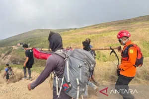 Detik-Detik Evakuasi WNA Prancis Cedera dari Gunung Rinjani Oleh Tim SAR