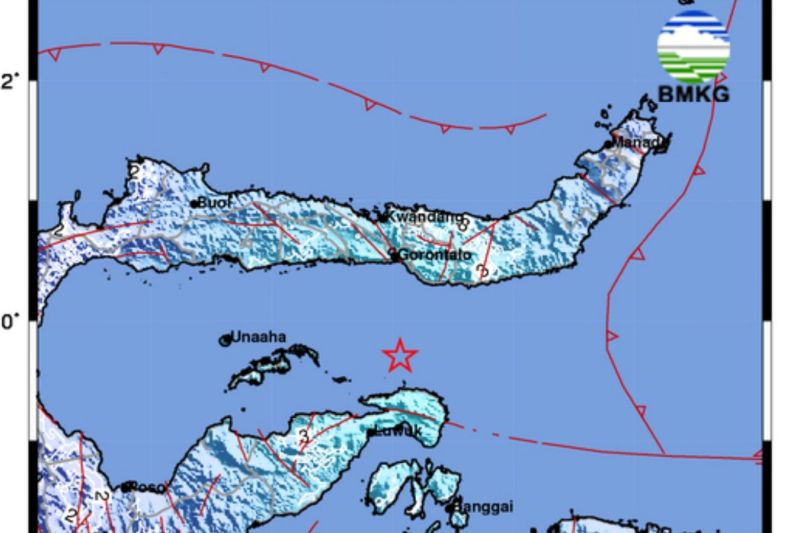 Gempa Cukup Kuat M 5,4 Guncang Sulteng, Perairan Pulau Pu...