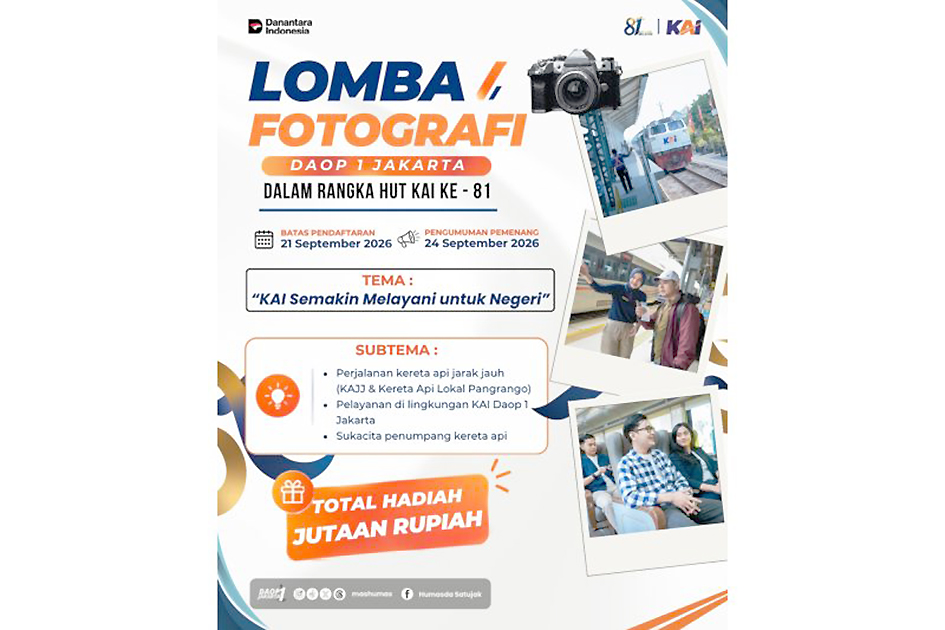 Berhadiah Jutaan Rupiah, KAI Daop 1 Gelar Lomba Foto HUT ke-81, Ini Syarat dan Cara Daftarnya