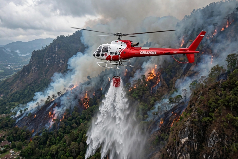 Titik Api Gunung Kawinajang Blitar Tak Terjangkau Jalur Darat, Helikopter Lancarkan Water Bombing di Tengah Cuaca Berawan
