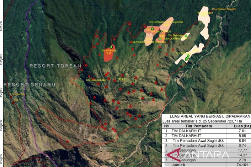 Kebakaran Bukit Setampol Rinjani Makin Meluas, 723,7 Hekt...