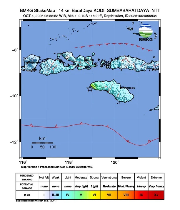 Gempa Bumi M6.1 Guncang Sumba Barat Daya, NTT