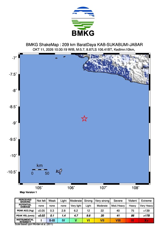 Gempa Bumi M5,7 Guncang Sukabumi, Tak Berpotensi Tsunami