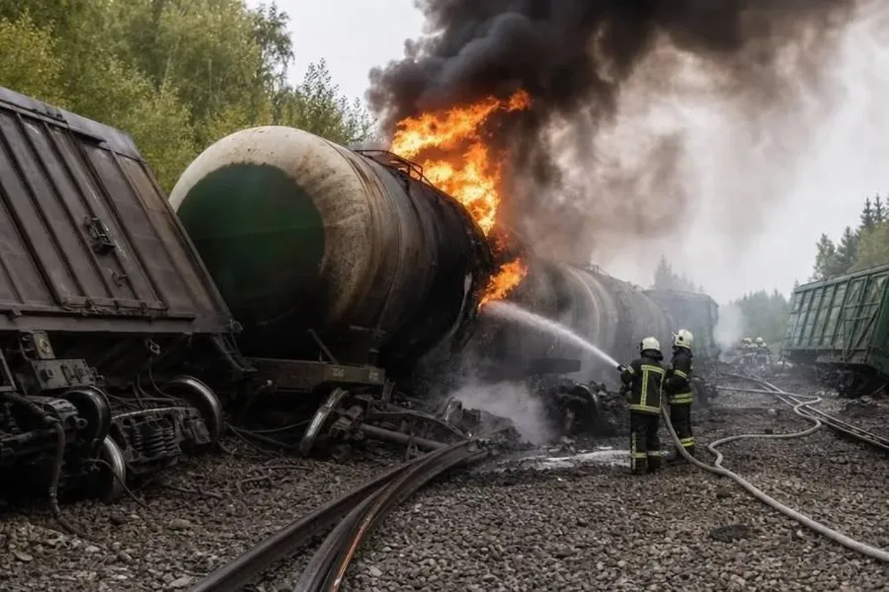 Kereta Barang di Rusia Tergelincir, 7 Gerbong Tangki BBM Terbakar Hebat