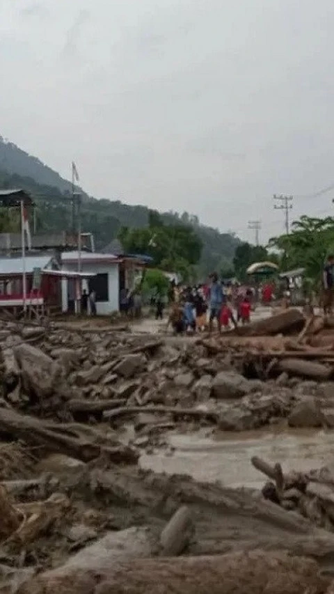 Jalan Nasional Tertimbun Kayu dan Batu Akibat Banjir Bandang di Aceh