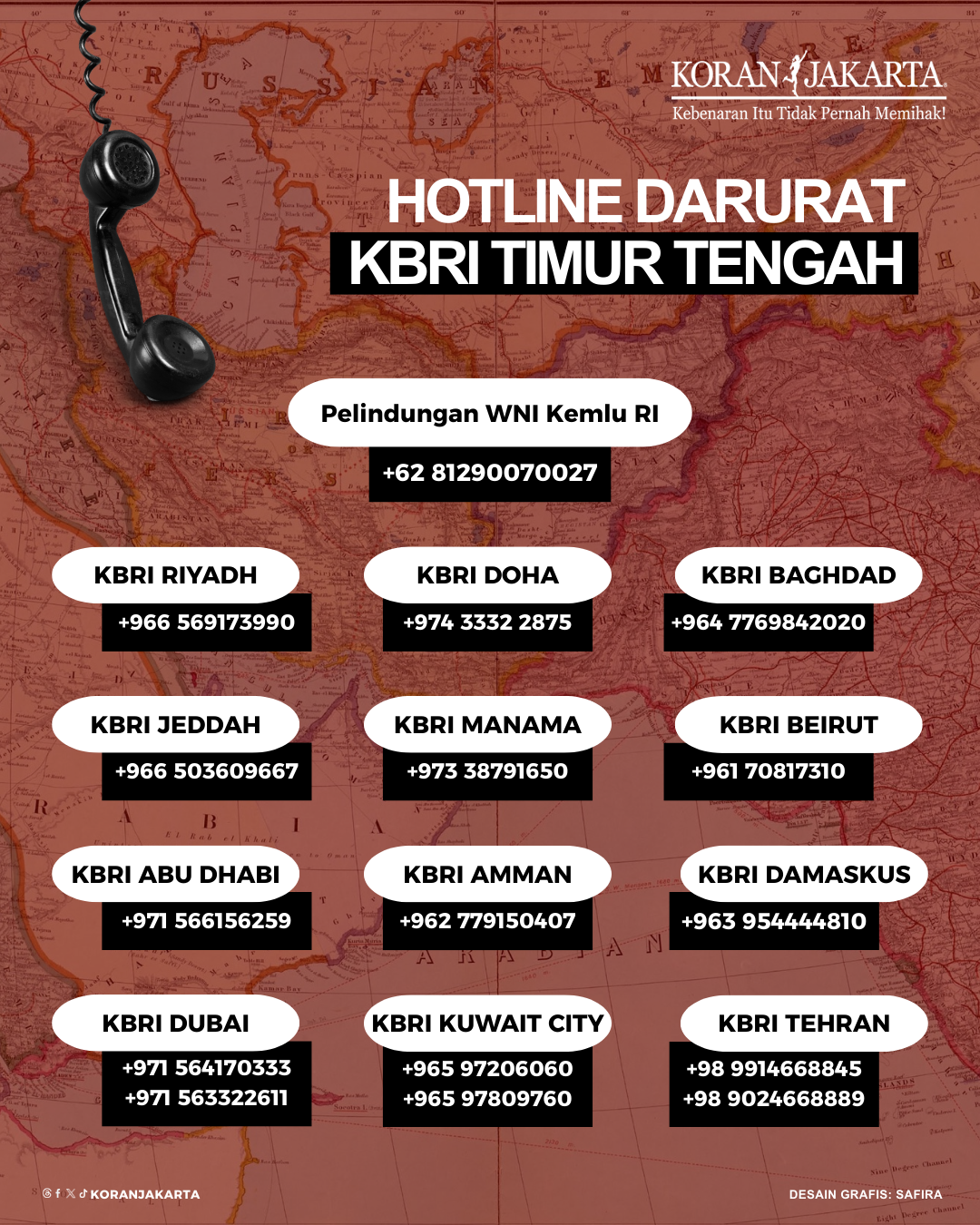 WNI di Timur Tengah Wajib Simpan! Daftar Hotline Darurat KBRI yang Bisa Selamatkan Kamu