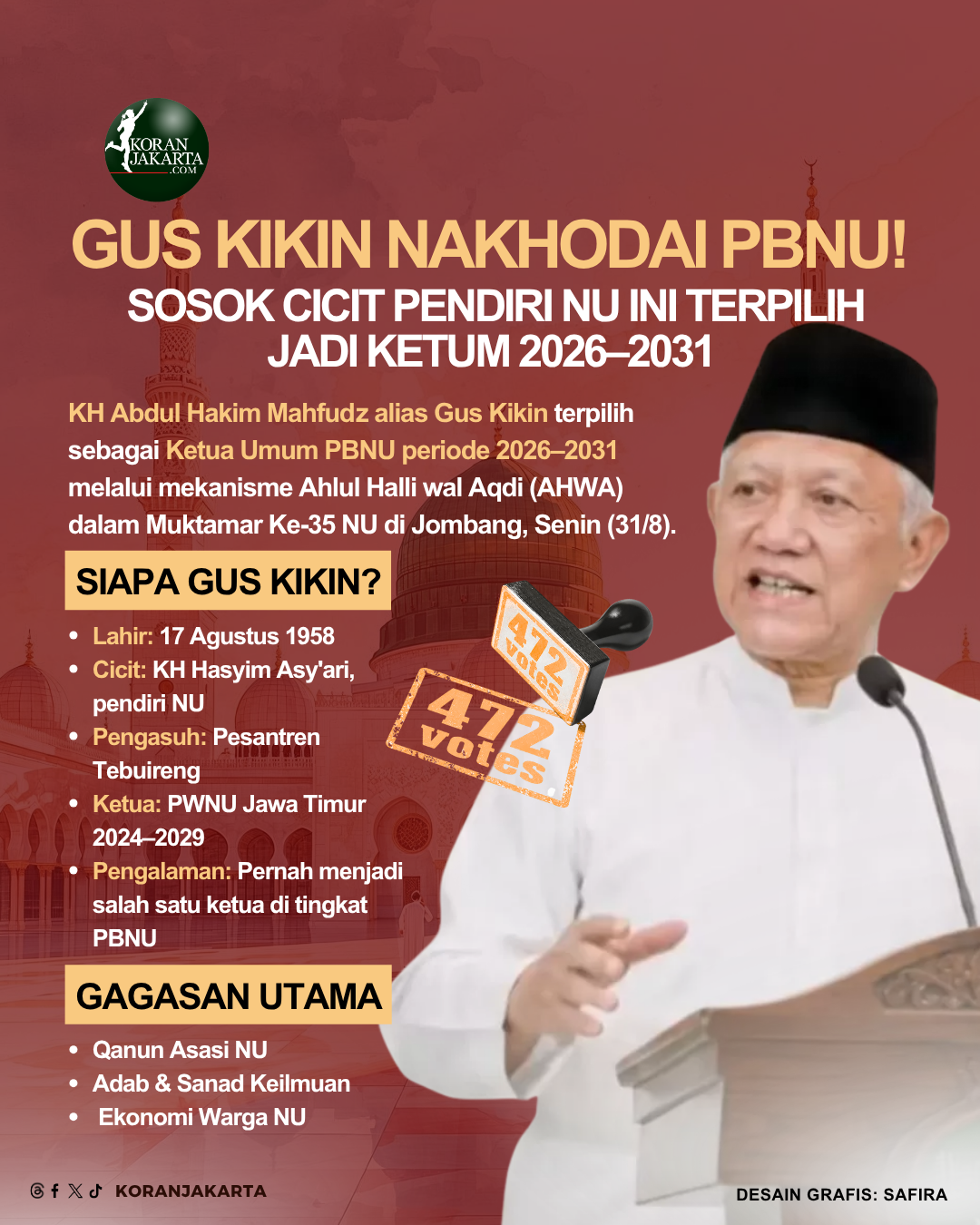 Gus Kikin Nahkodai PBNU!  Sosok Cicit Pendiri NU Ini Terpilih Jadi Ketum 2026–2031